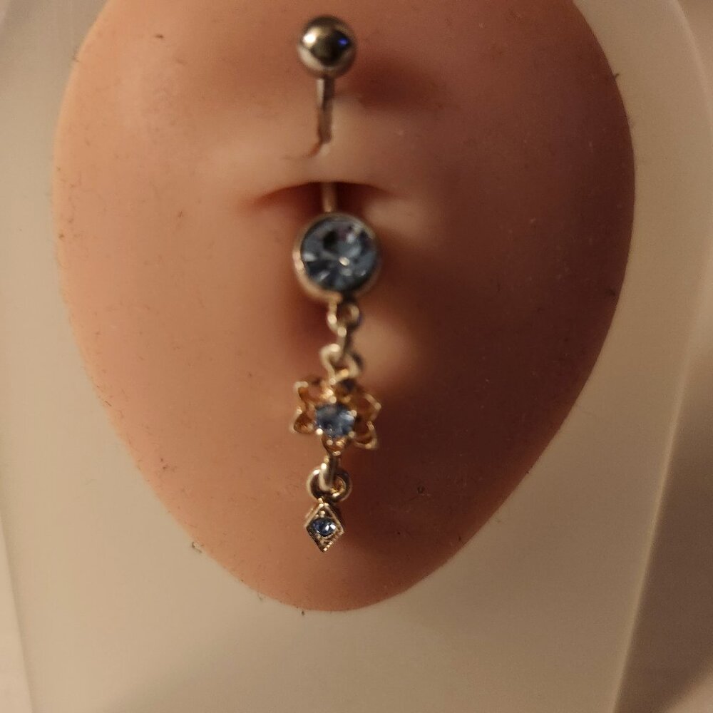 Dangle Lake Blue Crystals Flower Navel Ring  ~ N-5063-POSH